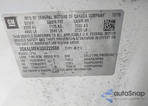 2016 GMC Terrain Sle-1 из США, поврежденный, VIN 2GKALMEK0G6222668